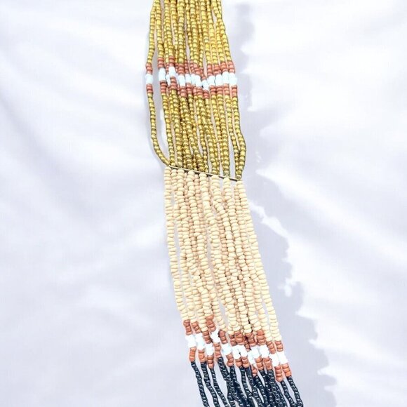 Multi Strand Seed Bead Necklace Earth Tones Gold Ivory Rust Slate 29"L + 1" - Picture 2 of 5